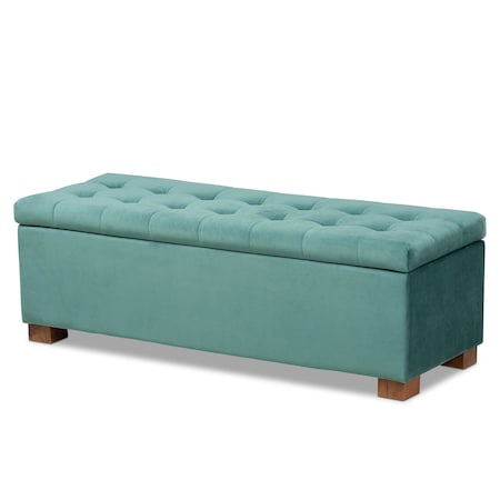 Baxton Studio Roanoke Teal Blue Velvet Upholstered Grid-Tufted Storage Ottoman Bench 160-9930